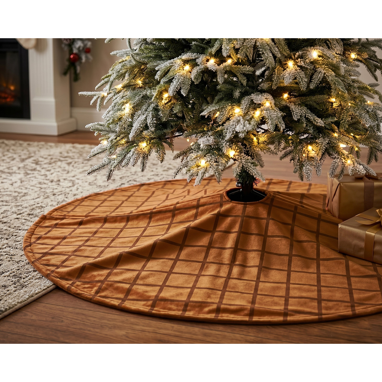 Grid Tree Skirt, Carmel, 60"
