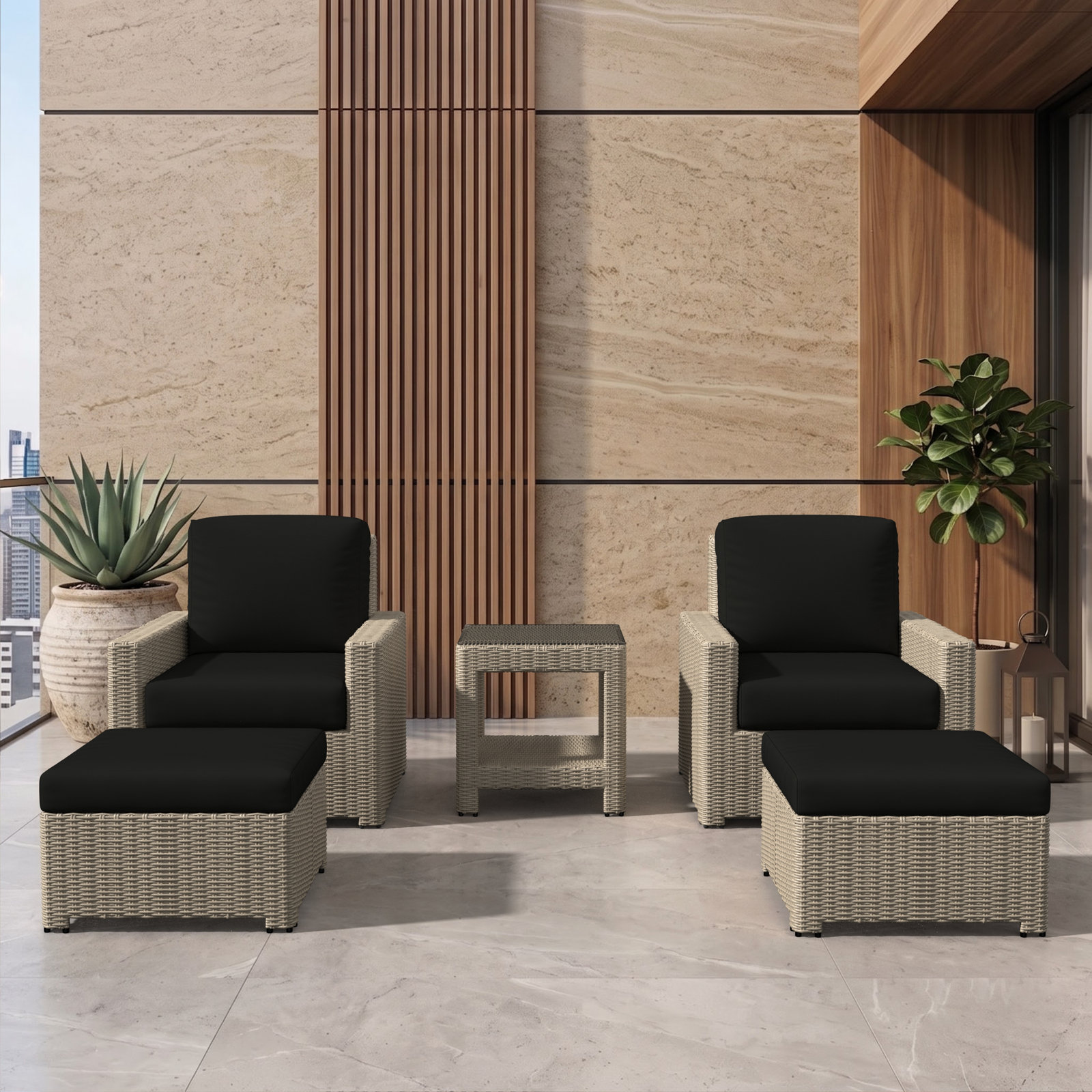 Henri 2-Person Sunbrella® Patio Seating Group, Sunbrella® Canvas Natural