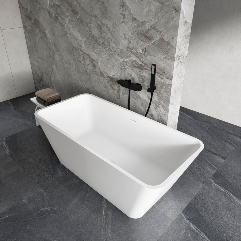 Baignoire de trempage autoportante à surface solide de 67 pouces pour salle de bain, Blanc mat