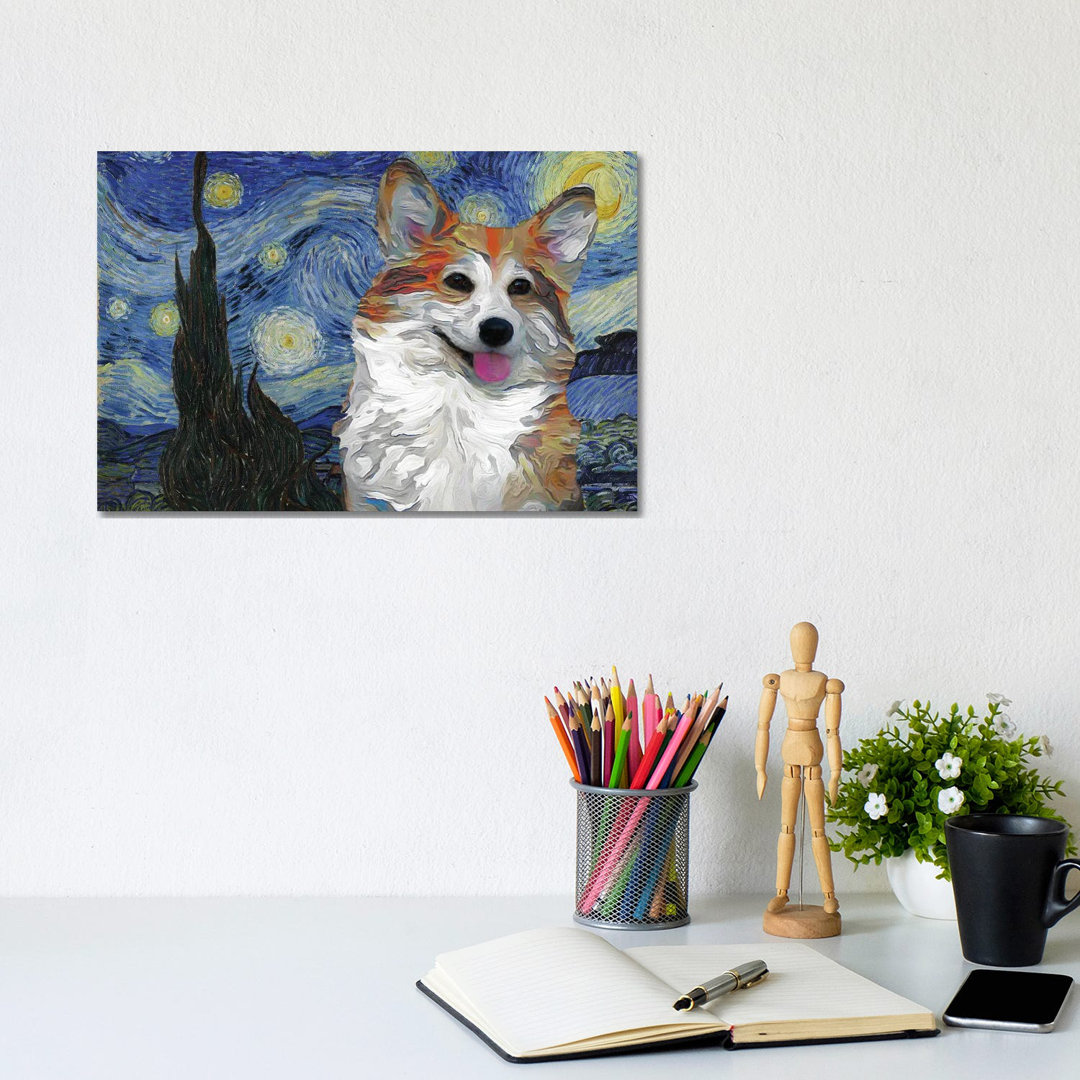 Pembroke Welsh Corgi the Starry Nigh - Wrapped Canvas Painting