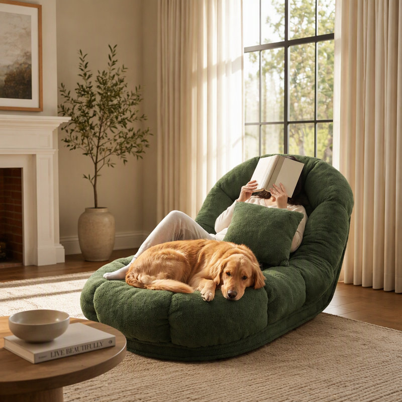 Fauteuil de sol convertible et polyvalent en peluche, pouvant également servir de lit pour animaux de compagnie, avec dossier inclinable réglable pour un confort optimal.