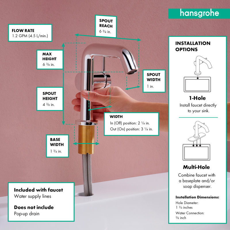hansgrohe Tecturis S à un trou fin 110, 1,2 gal / min, Chrome