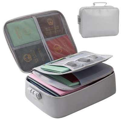 Fireproof Document Bag with Lock File Storage Organizer Bag Waterproof Safe Portable Pouch Bag