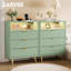Commode 3 tiroirs avec lumières DEL et station de charge, coffre de rangement en bois cannelé de 28 po avec poignées dorées-392653498