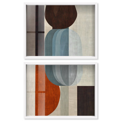 Ensemble de décoration murale de bureau Midcentury Echo II Shadowbox Print par Art Remedy, cadre blanc, 44 x 33