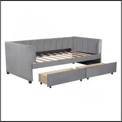 Lit de jour simple rembourré avec dossier ergonomique et 2 tiroirs