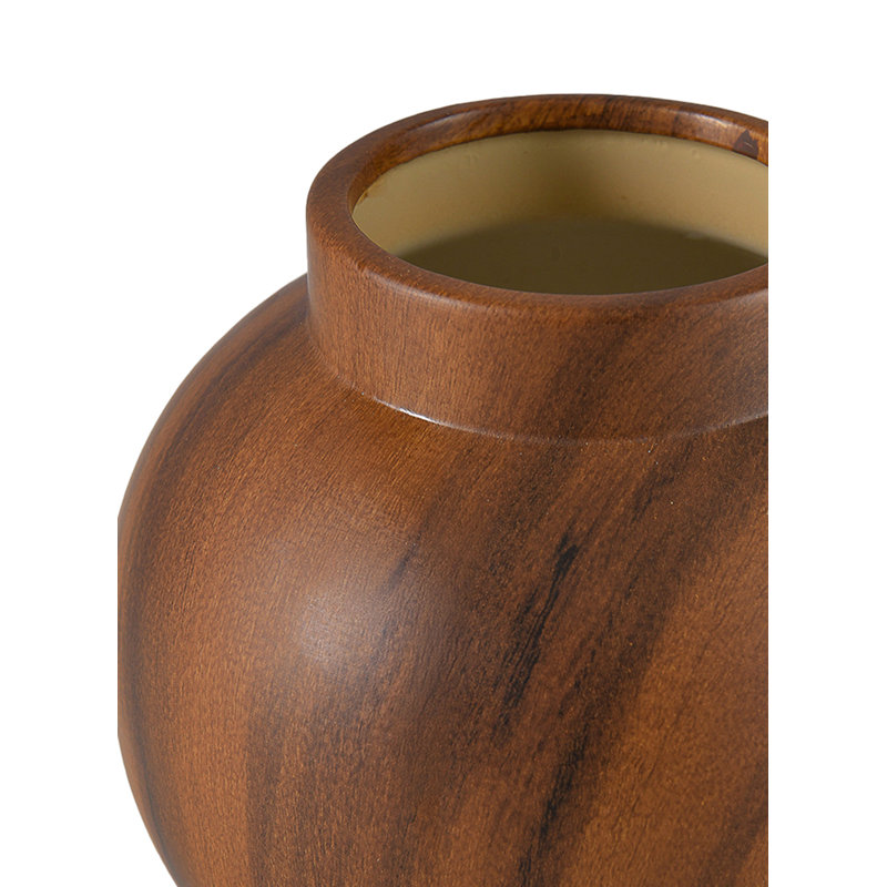  Vase en céramique d'aspect bois, vase à fleurs décoratif rond avec finition grain réaliste, décor rustique moderne pour les arrangements frais, faux ou séchés, sphère de 6,5 po