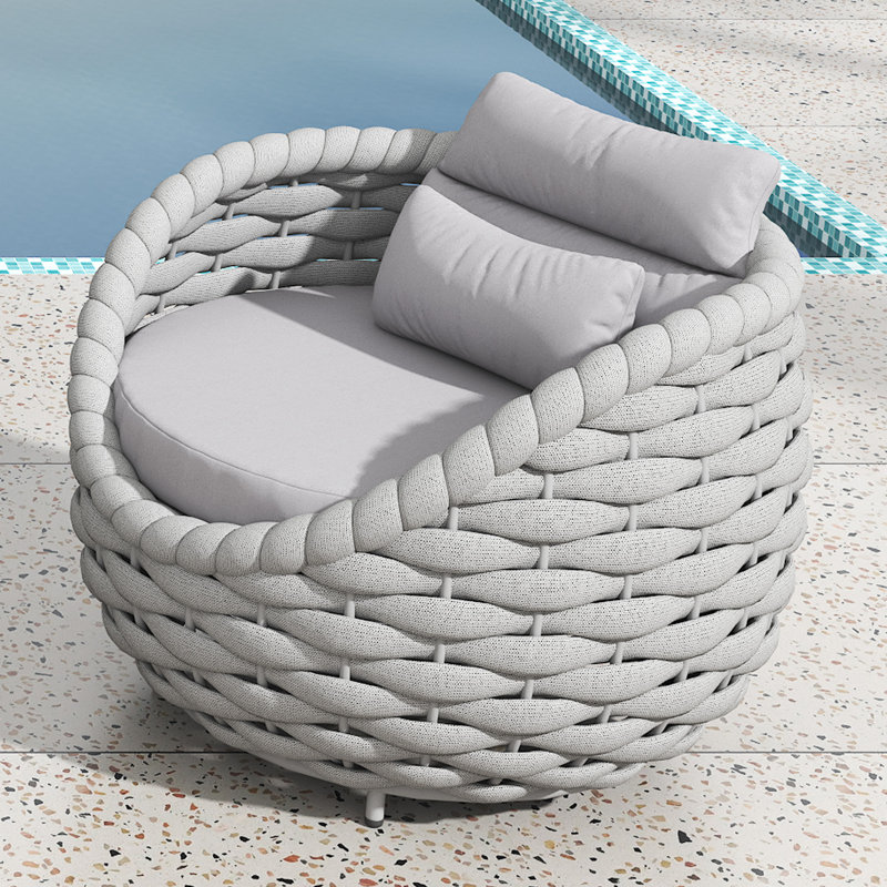 Jio Patio Fully Assembled 1 Person Altuminum Frame PVC-coated polyester Rope Outdoor Patio Chair with Cushions, Light Gray