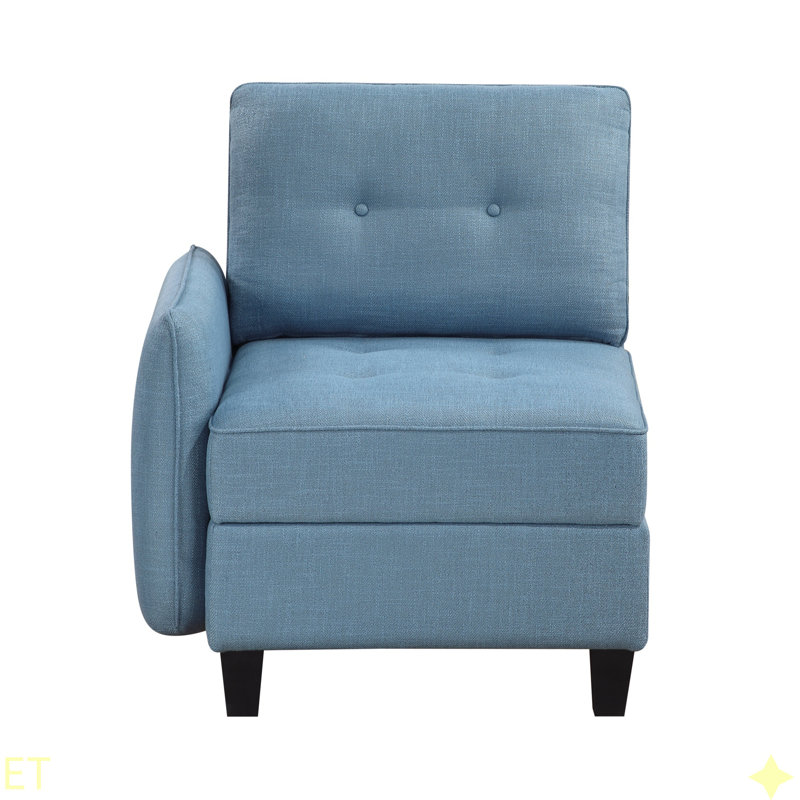Living Room Furniture One-Arm Chair Blue Tufted Solid Wood Modern Comfort 1Pc Modular Piece Chair Hidden Storage