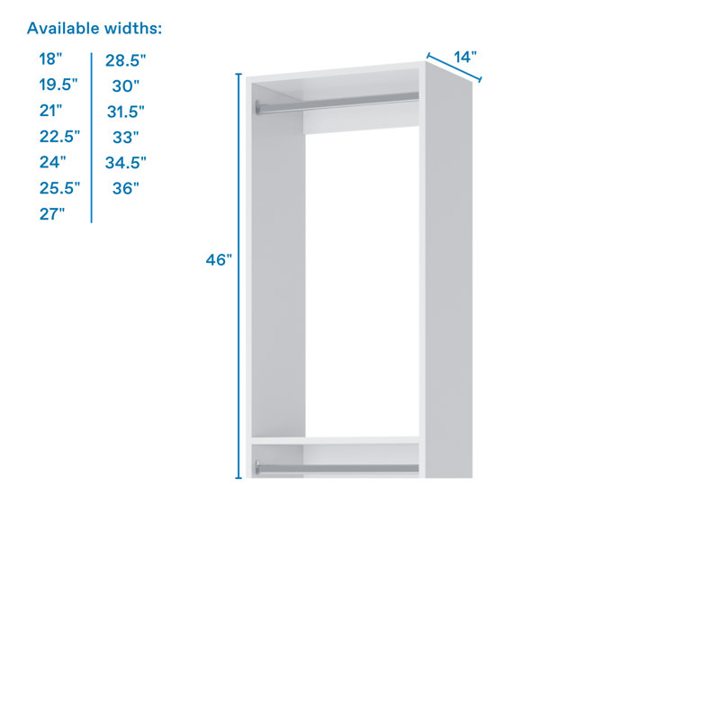 Modular Closets Double Hanging Unit for Walk-in Closet System, 46" H x 18" W x 14" D