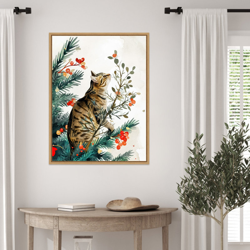 «Cats Life Holiday Tree» par Ilora, reproduction d'art sur toile encadrée, H 30 po x l 23 po