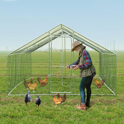 Alena Mental Chicken Run Coop, Walk-In Poultry Cage with Waterproof & Anti-UV Cover and Perch