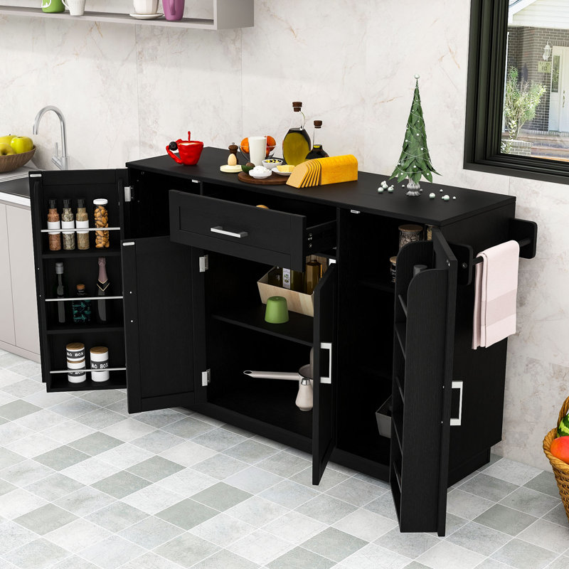 Buffet buffet avec 4 portes, 1 tiroir, tablettes réglables et tringle, Noir