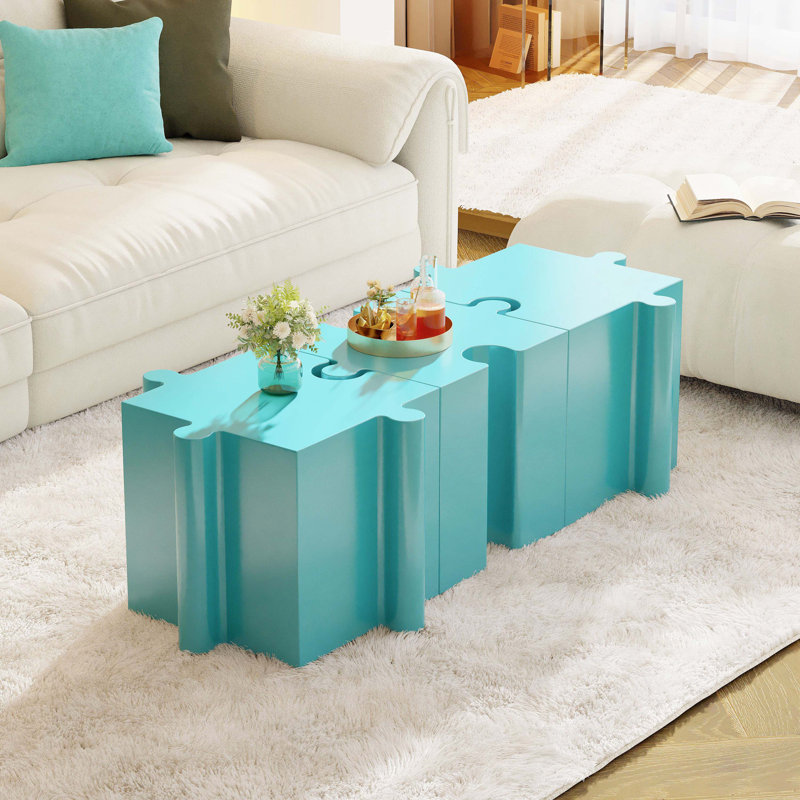 Ensemble de 3 tables de casse-tête artistique, tables d'appoint modulaires MGO avec emboîtement (2 convexes et 1 concave), capacité de 200 lb pour l'intérieur et l'extérieur, couleur bleu clair