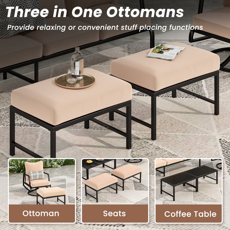 Outdoor Multifunctional Ottomans with Removable Cushions