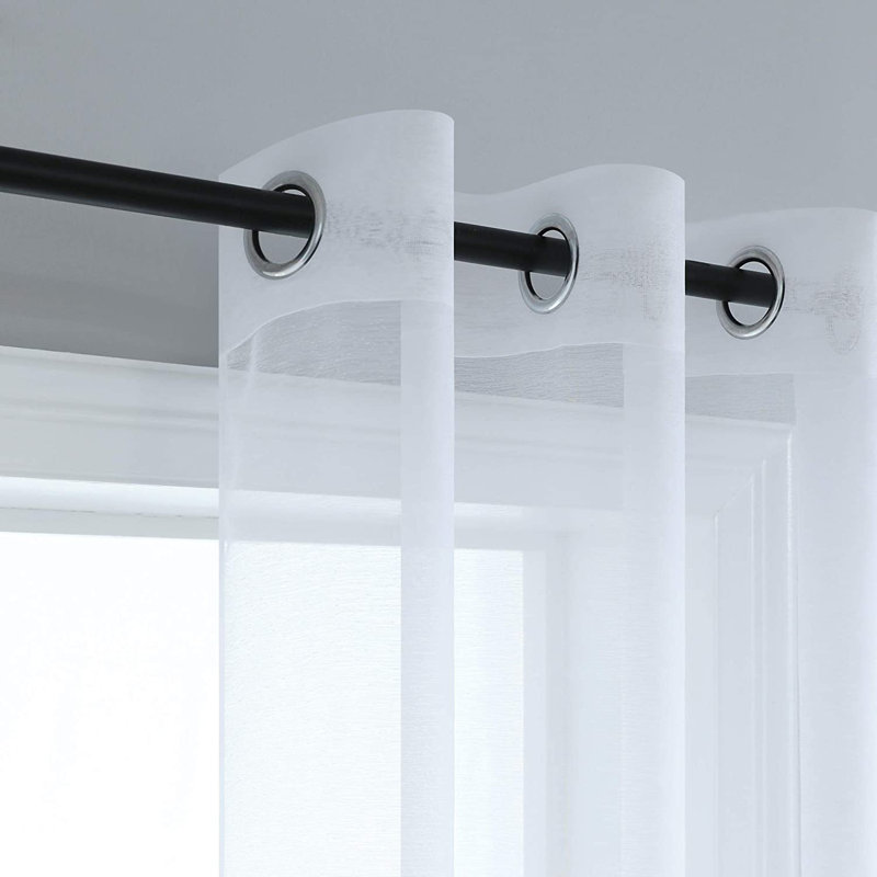 Paire de rideaux transparents avec passe-tringle Jakyriah, Blanc