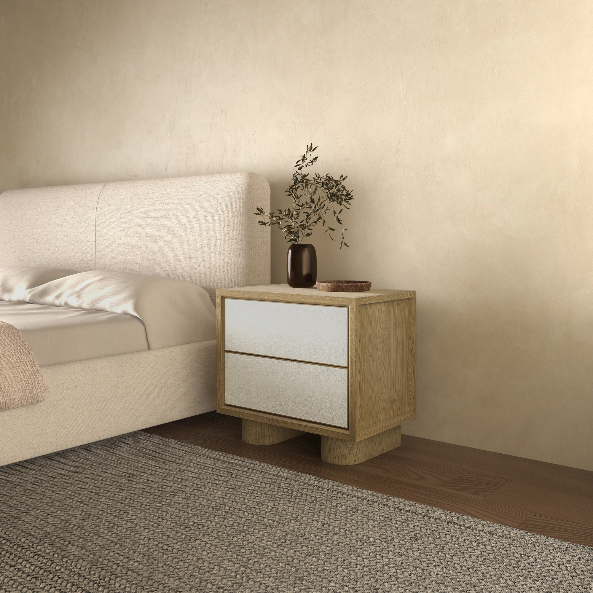 2 - Drawer Nightstand, Brown/White