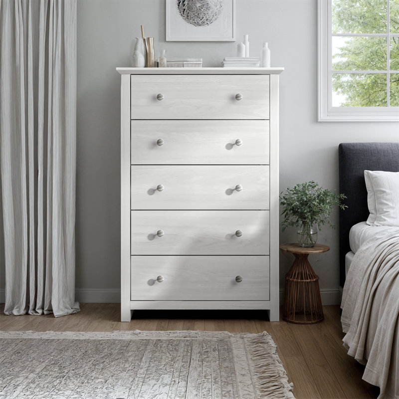 Commode 5 tiroirs Tevrat, Perle chêne blanc