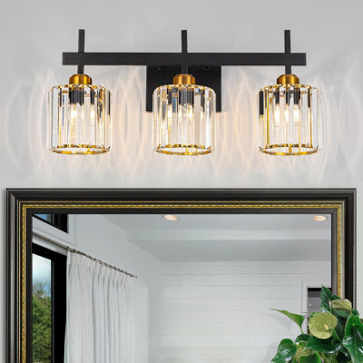 Modern Crystal Bathroom Vanity Light Fixture With 3-Lights, Black Gold Finish, Elegant Design, E26 Socket Compatible, Easy Installation, Dimmable Option