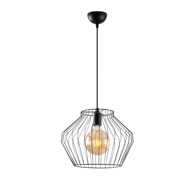 Lustre industriel en métal, finition noire, 14,0 po x 14,0 po | Hauteur: 49,6 po, longueur de câble réglable: 35,4 po | Douille E 27, 40 W maximum, indice de protection IP20 | Parfait pour les salles à manger et les espaces de vie modernes, conception élégante