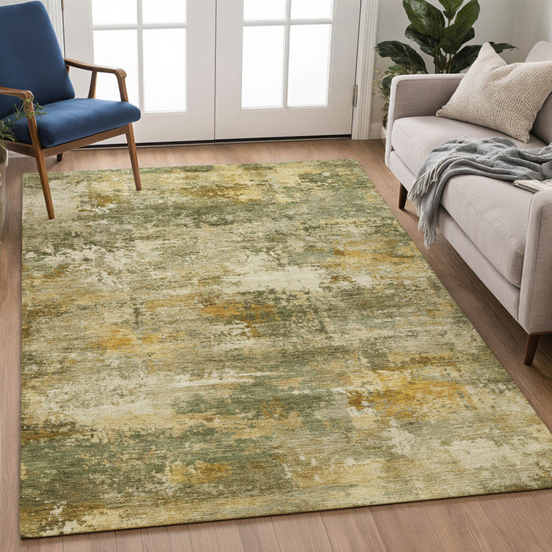 Tapis abstrait lavable à la machine de qualité supérieure Mayfield AMF2368, Sauge, 3 pi x 5 pi