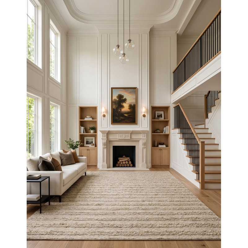 Manali Stripes Area Rug in Light Beige, Rectangle 9' x 12'