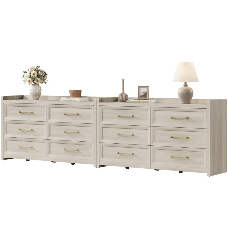 56.4"W Modern 6-Drawer Dresser, Light Oak