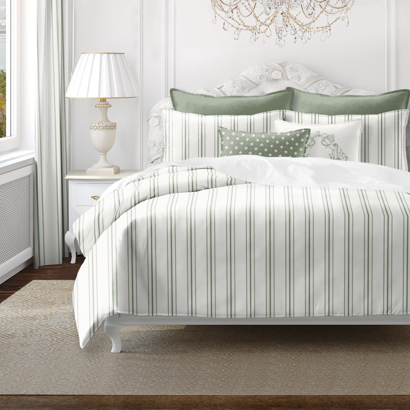 August Stripe Ivory Cotton Twin Duvet Cover Set