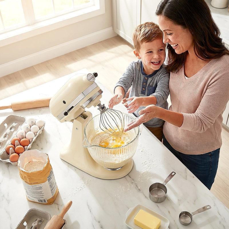 GVODE 5-Quart Glass Mixing Bowl, Compatible with KitchenAid® 4.5-5 Qt Tilt-Head Mixers, Lid & Markings, Microwave Safe