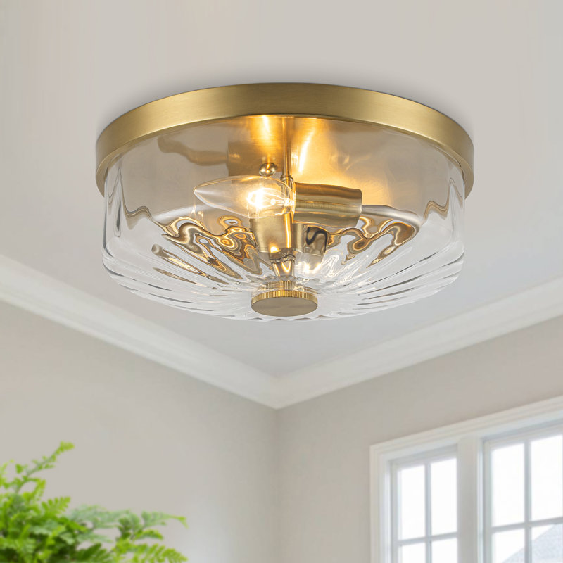Bora 2-Light Dimmable Modern Flush Mount Ceiling Light With Clear Textured Glass Shade, Clear