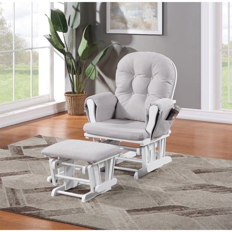 Fauteuil oscillant et repose-pieds Mason, Bois blanc, Gris clair