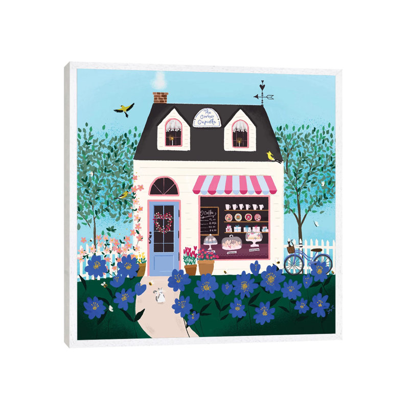 Folk Art Fusion V by Joy Laforme - Painting on Canvas, 45.72cm H x 45.72cm W x 3.81cm D, White Framed