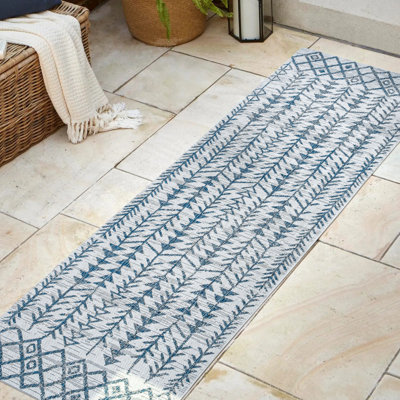 Allain Bohemian Geometric Ivory/Blue Indoor/Outdoor Rug