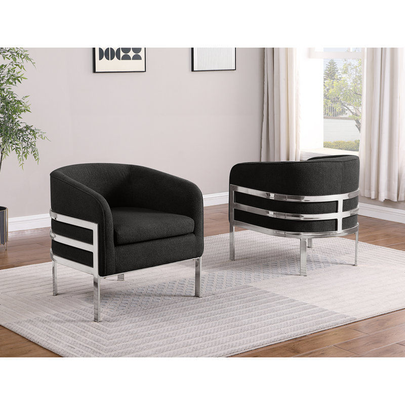 Chaise d'appoint Teddy avec structure en chrome, Argent argent, Noir