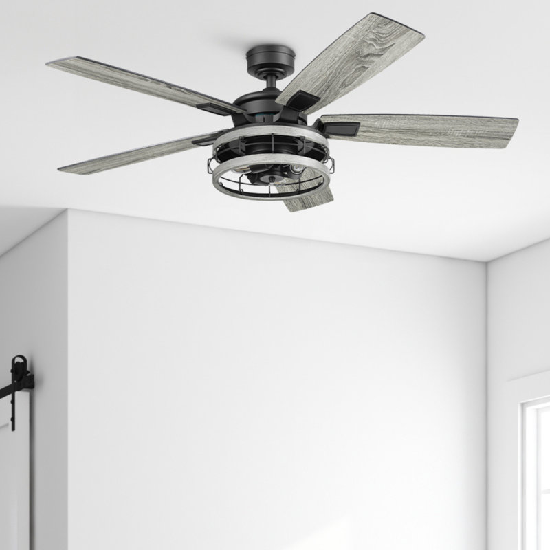 Carnegie 52" Ceiling Fan with LED Lights and Remote Included, Matte Black with Rough Pine/Matte Black Blades