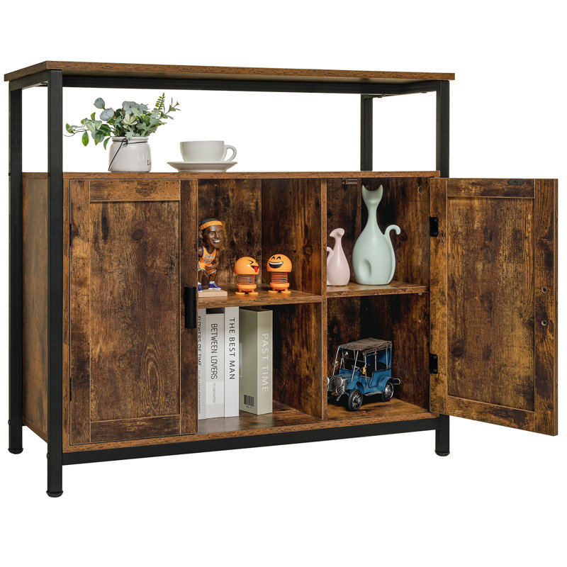 Buffet, armoire de cuisine avec tablettes réglables, Noir / brun rustique
