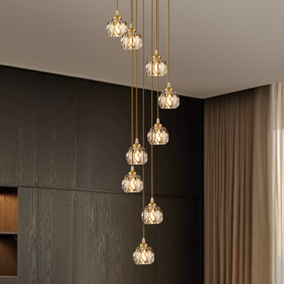 9-Light Disc Staircase Swirl Cluster Crystal Pendant Light