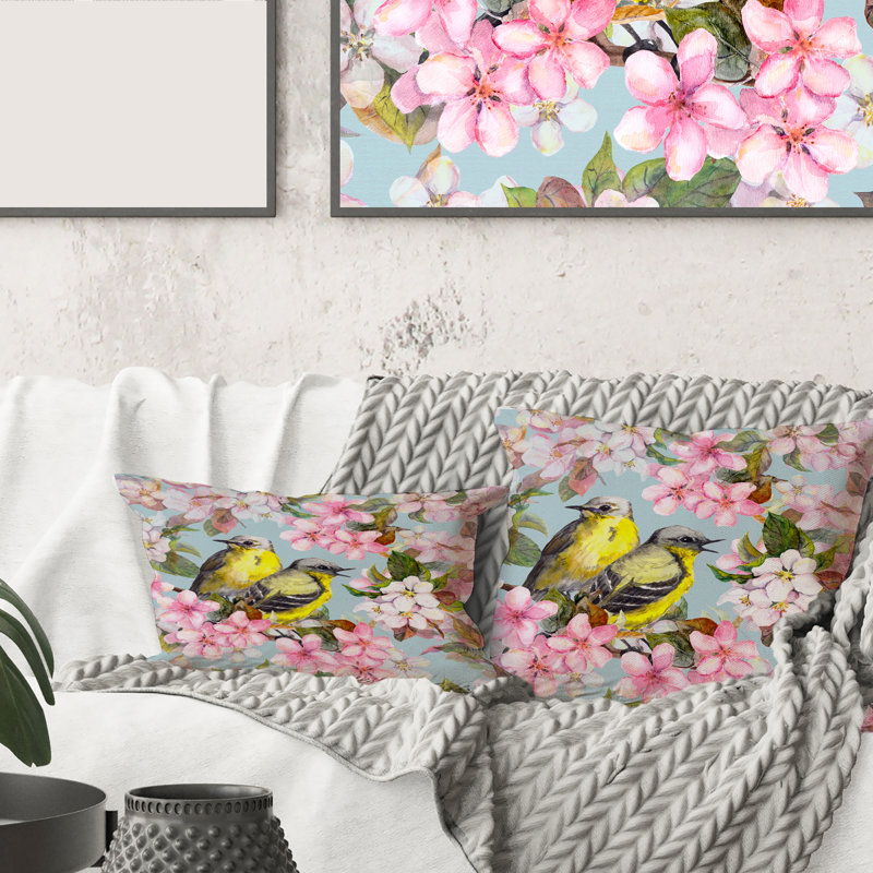 Housse de coussin rectangulaire et insert Cherry Sakura and Apple Flowers with Birds II