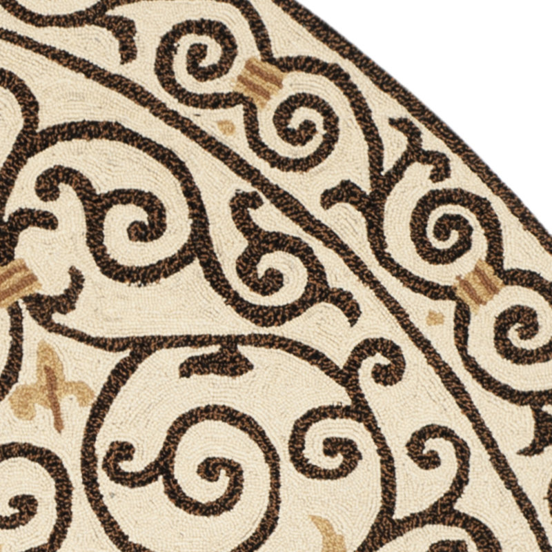 Helena Oriental Hand Hooked Wool Ivory / Dark Brown Area Rug, Oval 7'6" x 9'6"
