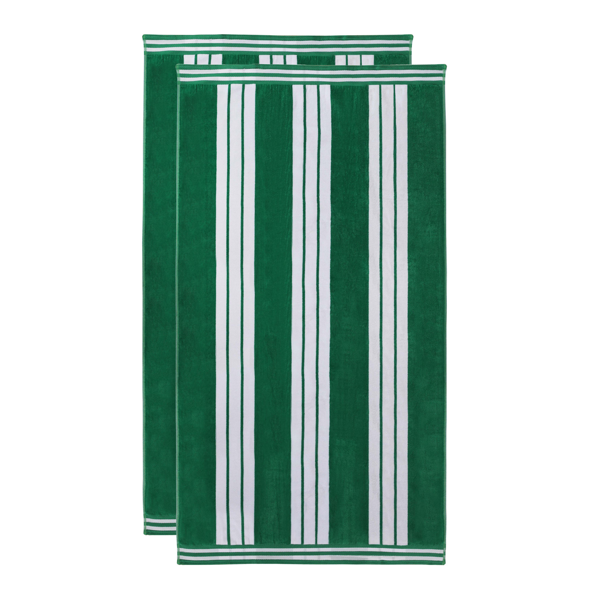 Chira Oversized Stripe Cabana 100% Cotton Beach Towel, Dark Green, Beach Towel - 2 Pack