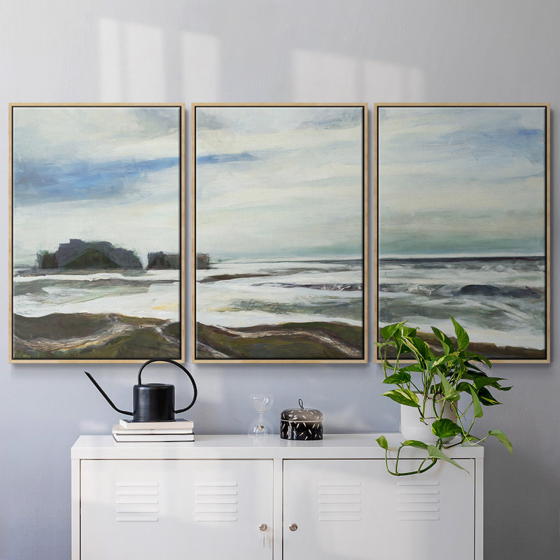 45206, peinture sur toile 3 pièces, Encadré naturel, H 36 po x l 75 po