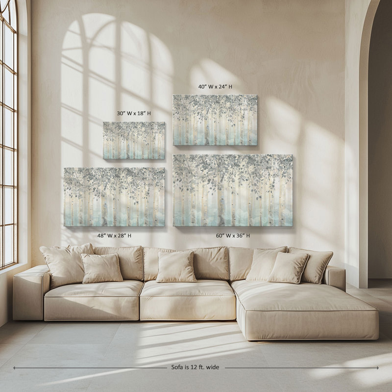 "Silver and Gray Dream Forest I" par James Wiens, reproduction sur toile, H 18 po x l 30 po