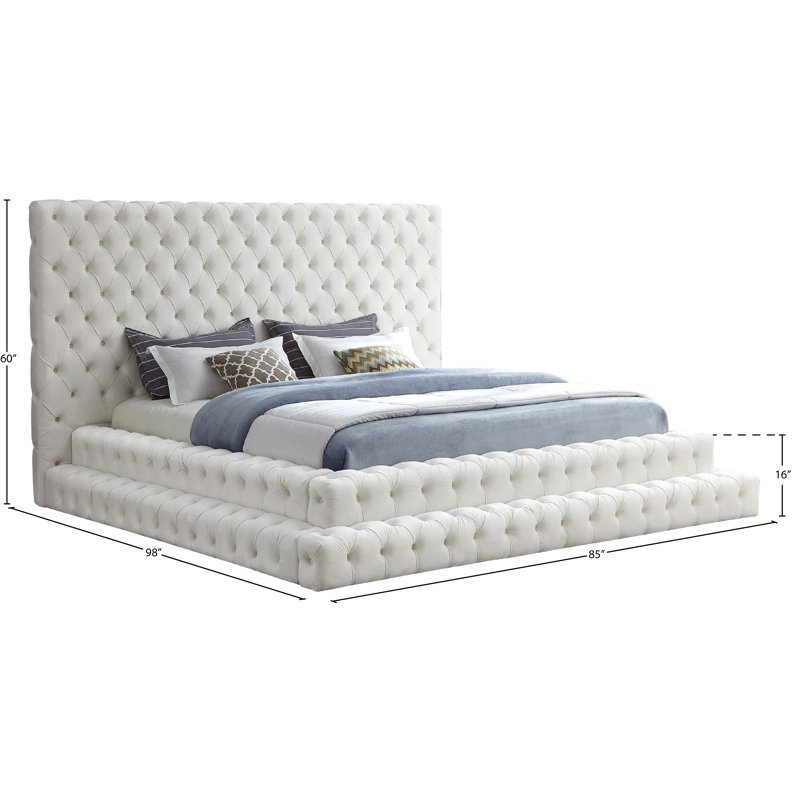 Lit en velours Dymphia Revel, Grand, Velours crème