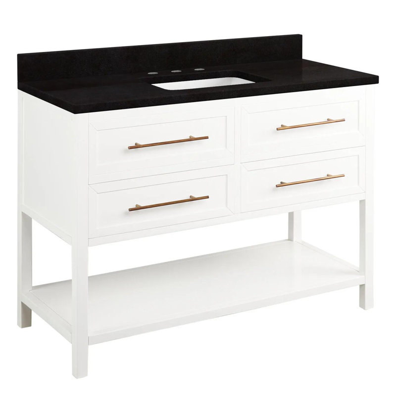 48" Robertson Single Bathroom Vanity Set with Rectangular Undermount Sink, No Drillings, Arctic White Quartz, Black