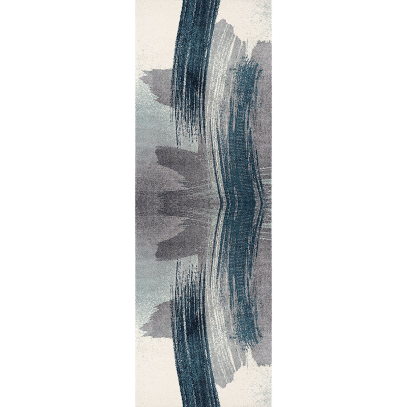 Tapis de couloir intérieur abstrait bleu / blanc 2 pi x 8 pi (2 pi 3 po x 8 pi) Branch Branch Rivah
