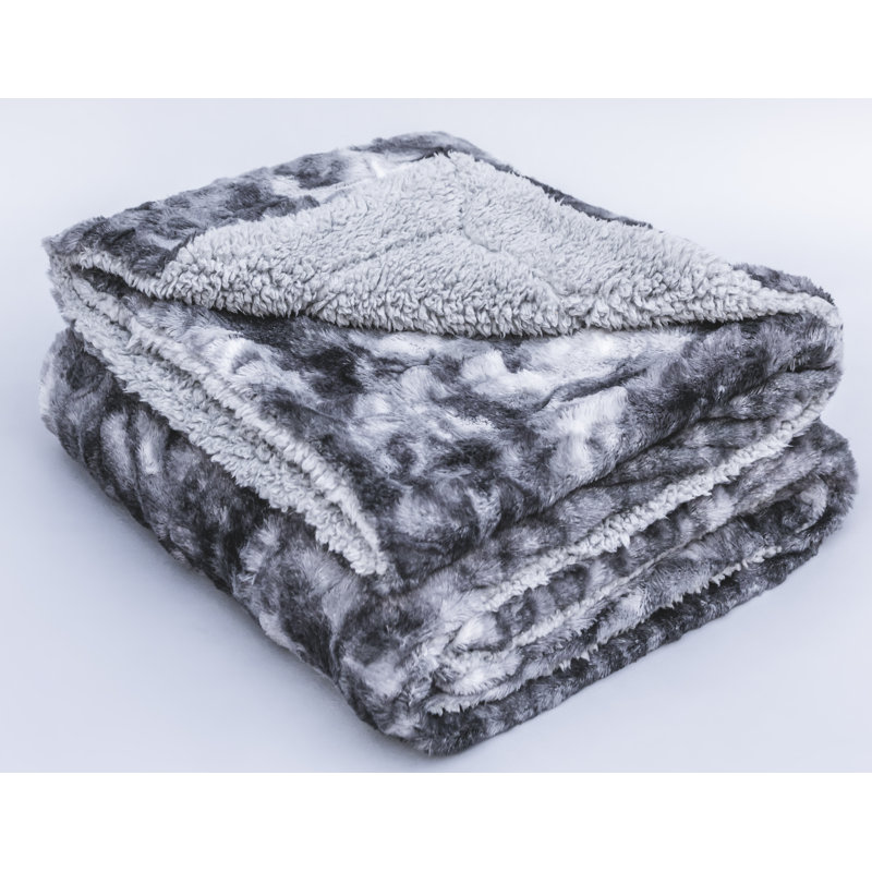 Couverture en fausse fourrure , Gris loup, l 50 po x L 65 po