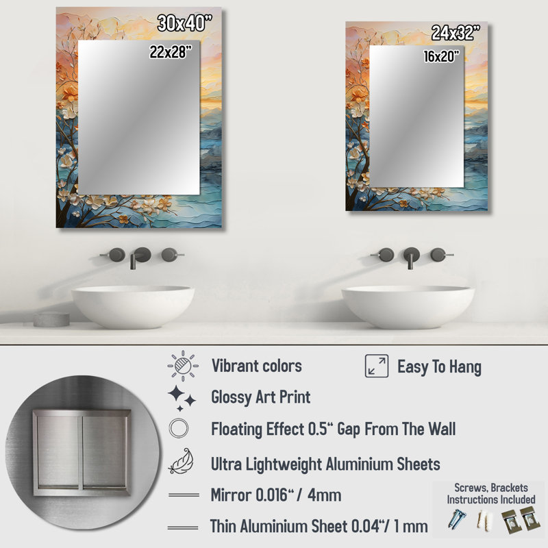 «Bold Sunrise Eernal Renewal I», grand miroir mural jaune, reproduction d'art sur métal, 32 po x 24 po