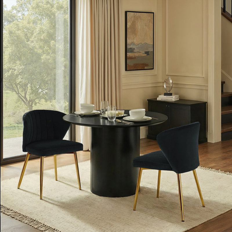 Euclid Modern Tufted Velvet Wingback Dining Chair, Black Velvet