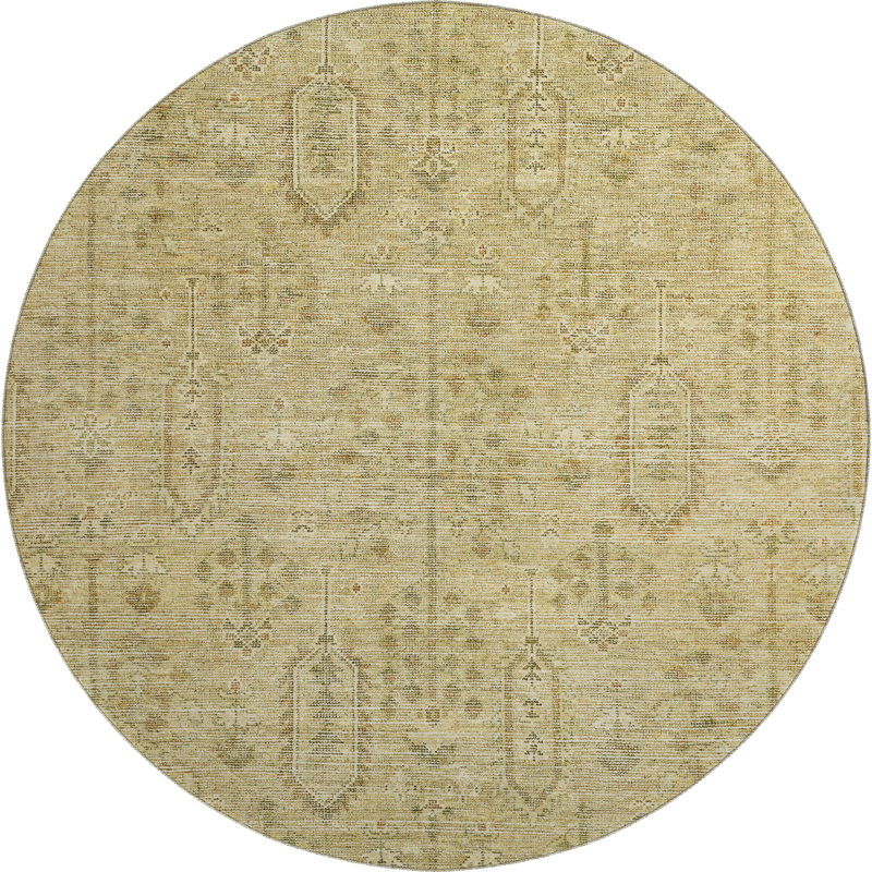 Premium Machine Washable Prisco Gold Rug, Round 8'