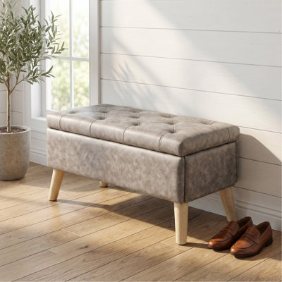 Banc avec repose-pieds de rangement de 32 po de largeur avec plateau intégré, repose-pieds carré avec rangement supplémentaire, repose-pieds rembourré et banc de bout de lit, parfait pour le salon, la chambre à coucher, le salon, la détente, le style moderne
